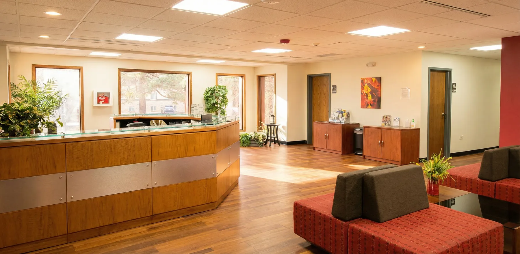 The sunny reception area at our Lakewood practice